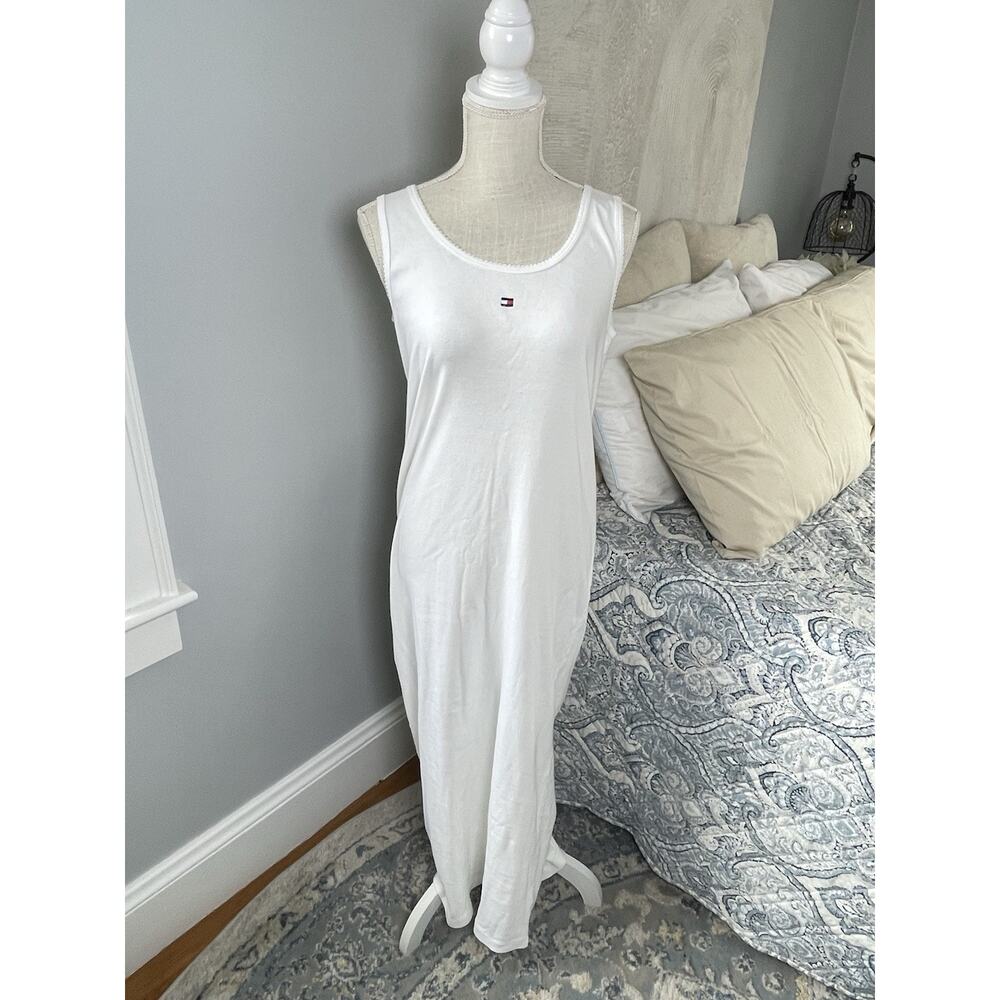 Tommy Hilfiger White Cotton Maxi Tank Dress Logo Minimalist Y2K Medium